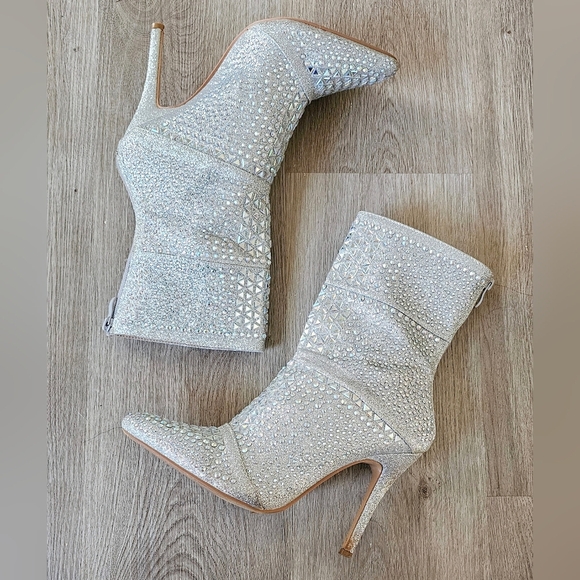 Size 8.5 Rhinestone Crystal Metallic Glitter Boots - Picture 1 of 10